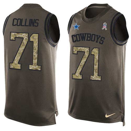 Men's Limited La'el Collins Nike Jersey Green - #71 Salute to Service Tank Top NFL Dallas Cowboys